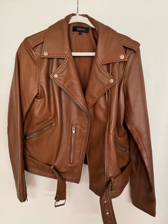 Quince Jackets & Blazers - Quince Women's Brown Leather Moto Jacket